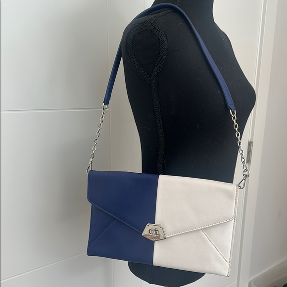NINE WEST Vintage Inspired Color Block Envelope Bag Blue White Shoulder & Clutch - Picture 3 of 13